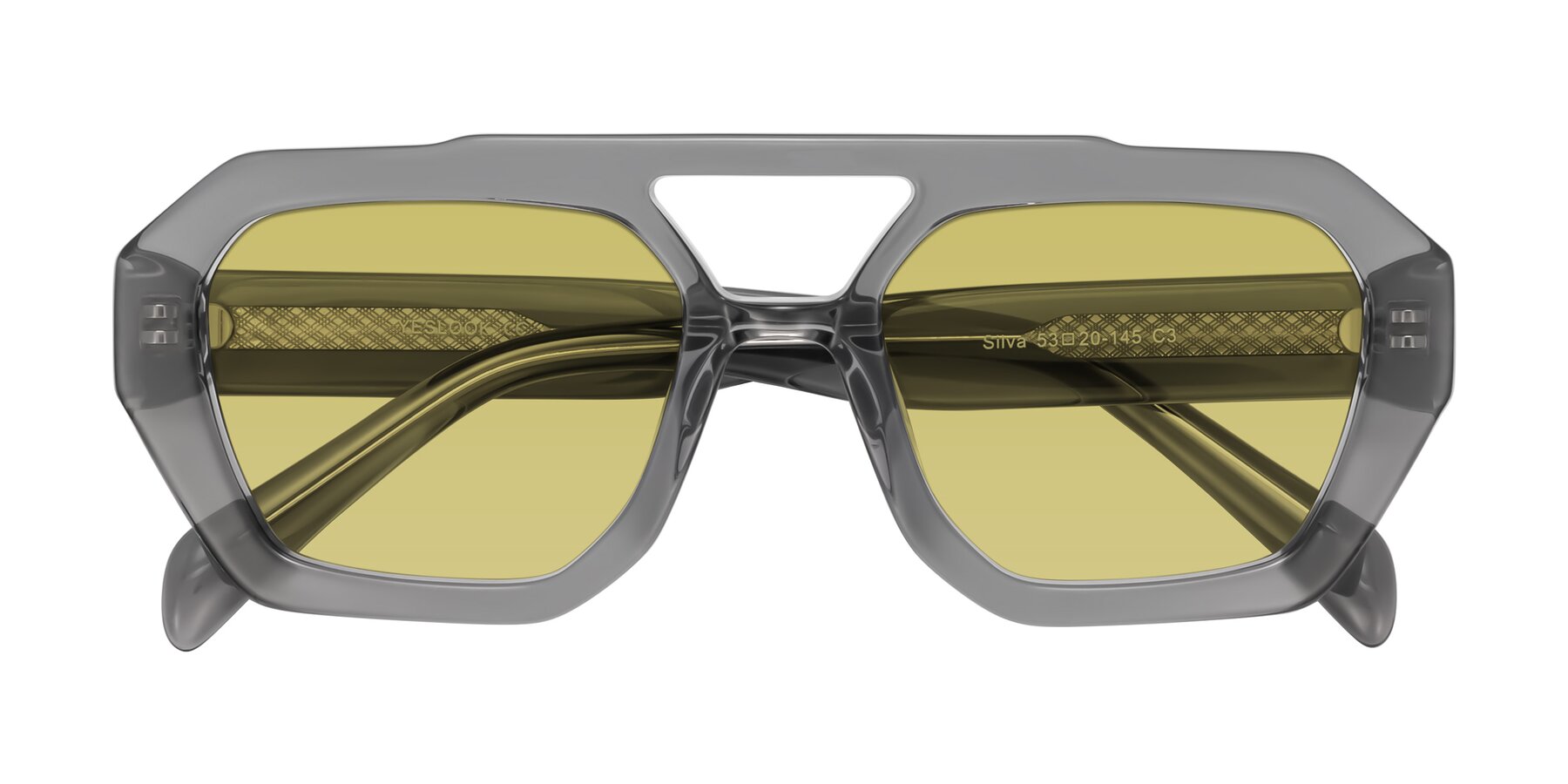 Folded Front of Silva in Gray with Medium Champagne Tinted Lenses