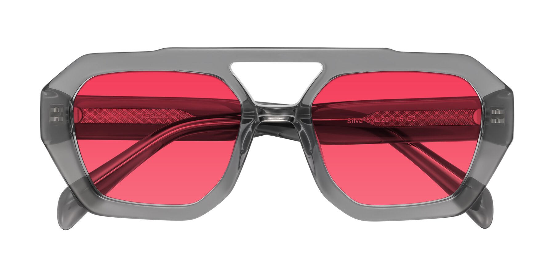 Folded Front of Silva in Gray with Red Tinted Lenses