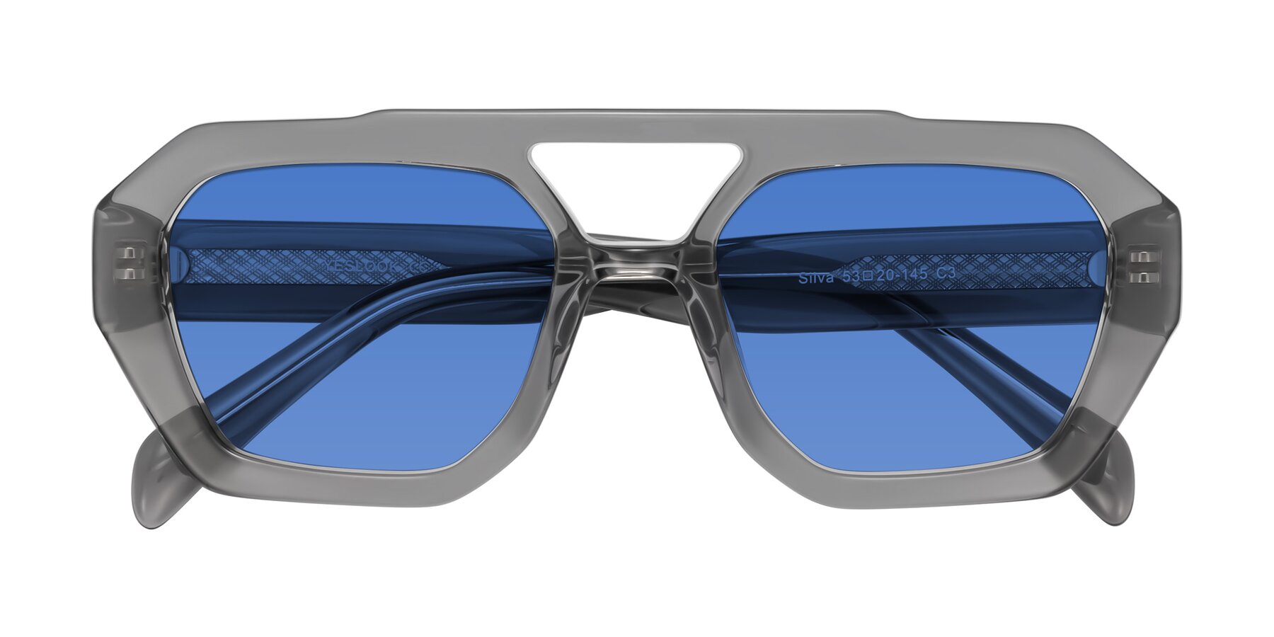 Folded Front of Silva in Gray with Blue Tinted Lenses