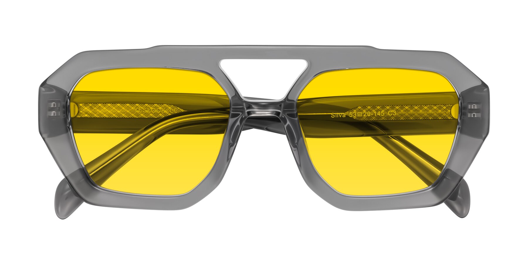 Folded Front of Silva in Gray with Yellow Tinted Lenses