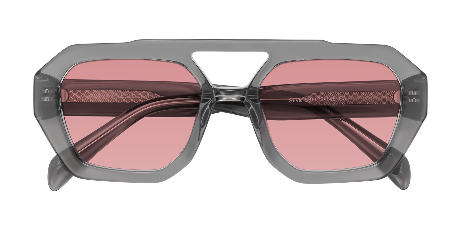 Folded Front of Silva in Gray with Medium Garnet Tinted Lenses