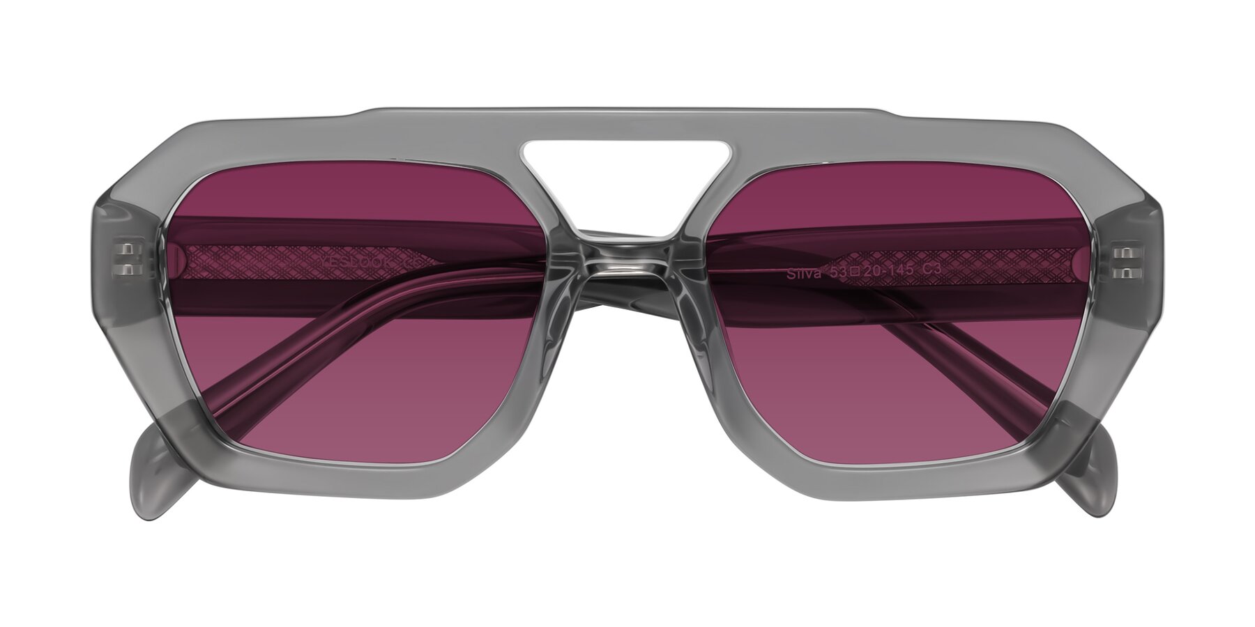 Folded Front of Silva in Gray with Wine Tinted Lenses