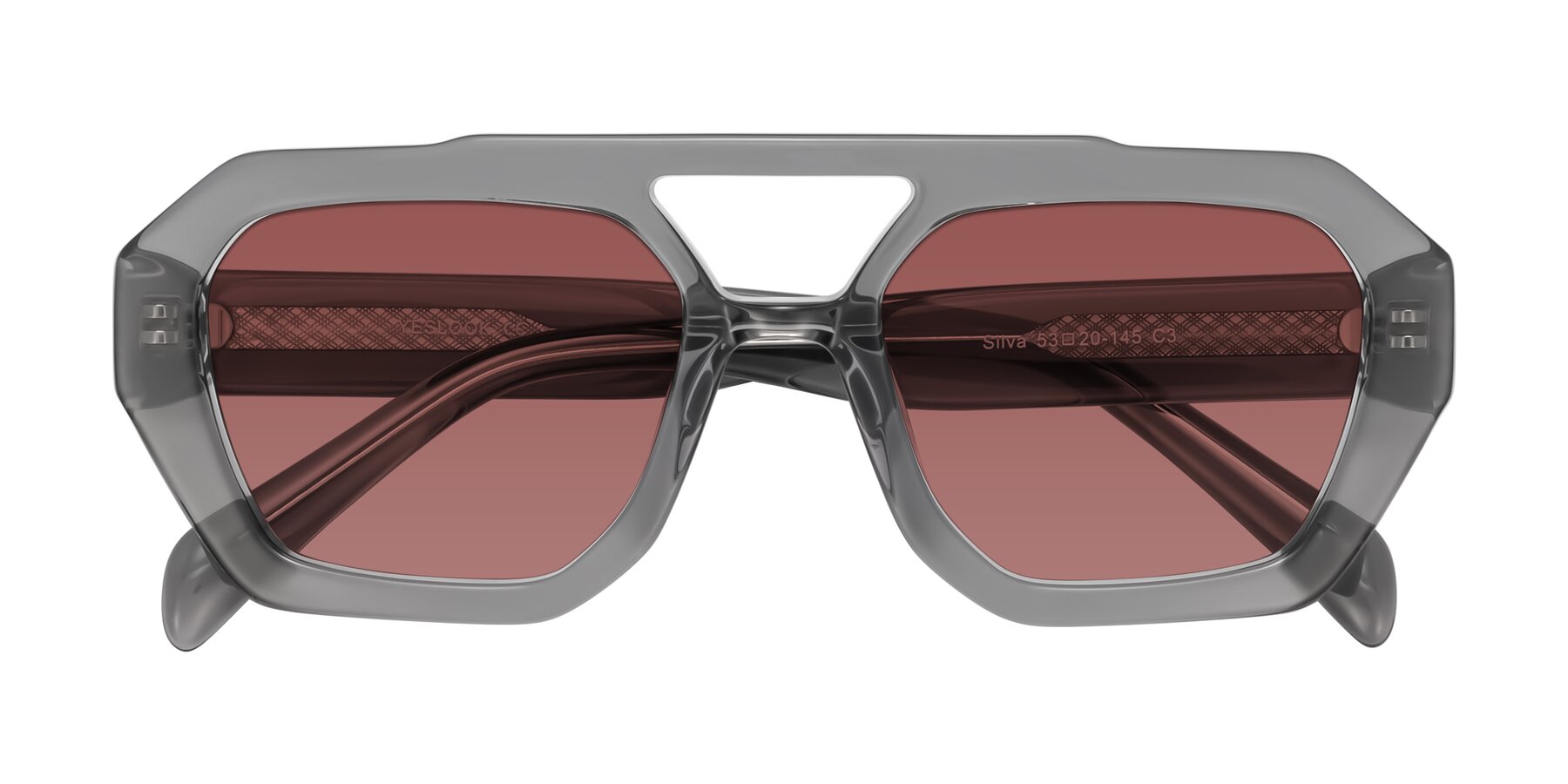 Folded Front of Silva in Gray with Garnet Tinted Lenses