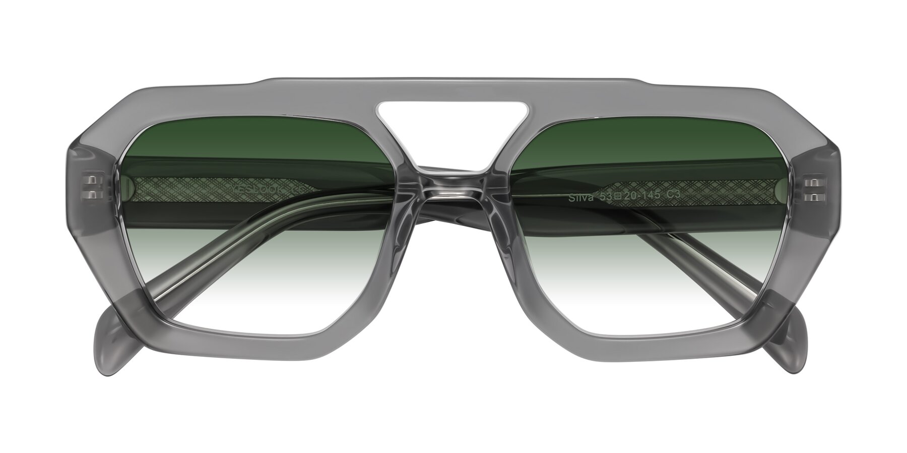 Folded Front of Silva in Gray with Green Gradient Lenses