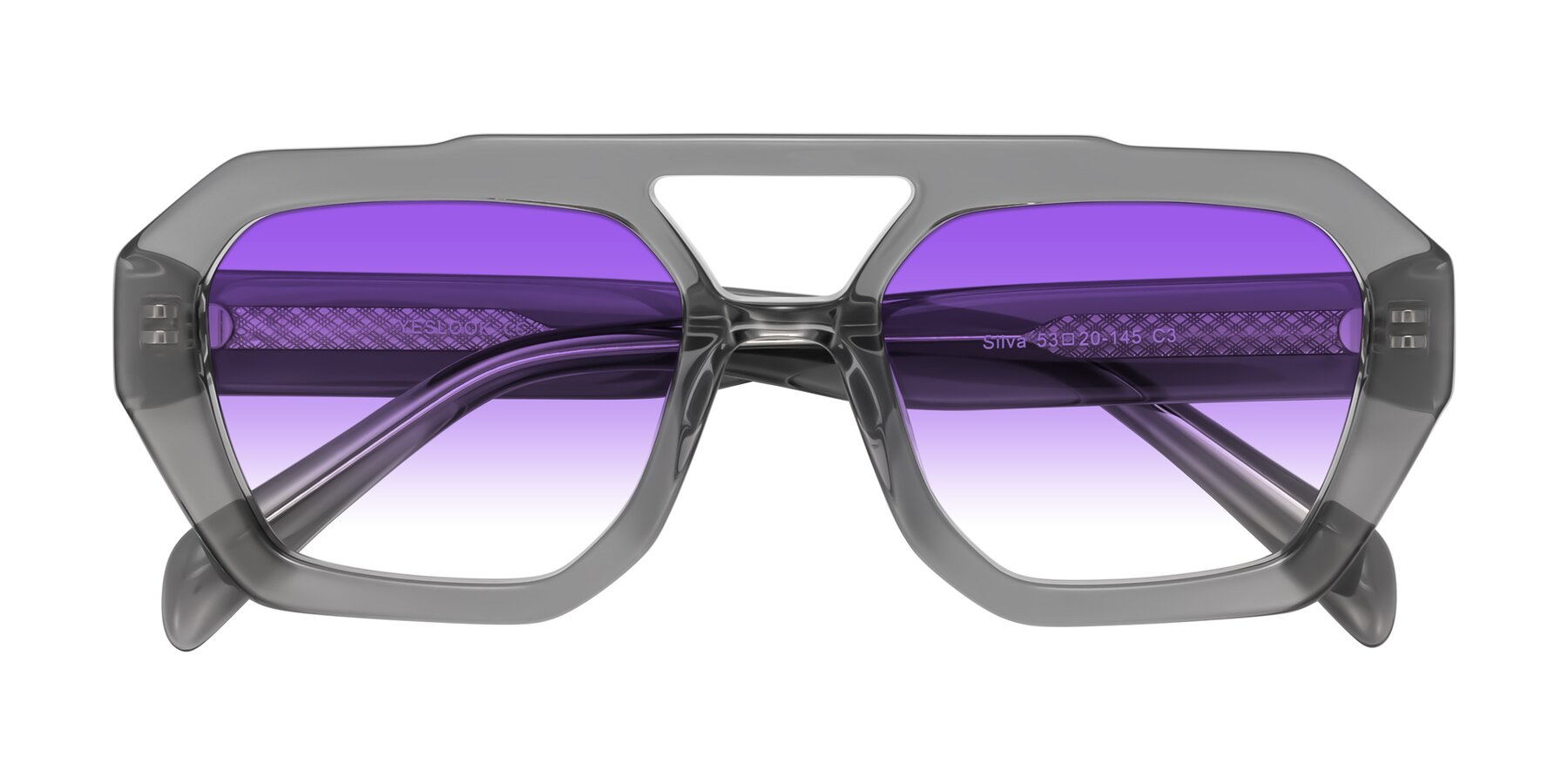 Folded Front of Silva in Gray with Purple Gradient Lenses