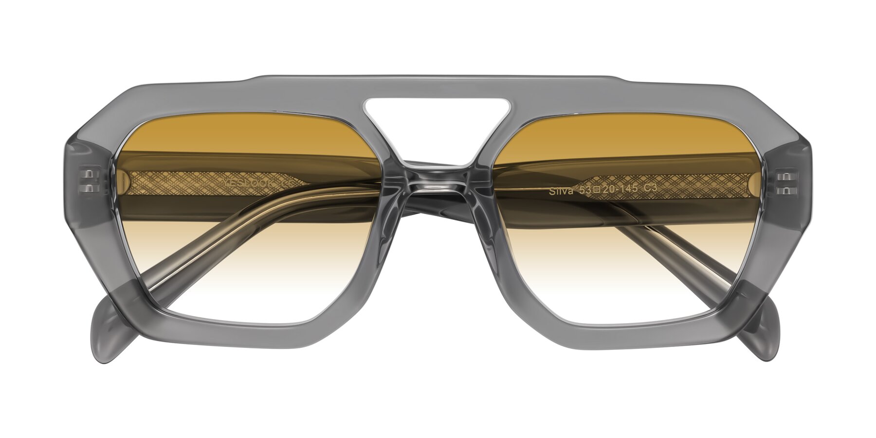 Folded Front of Silva in Gray with Champagne Gradient Lenses
