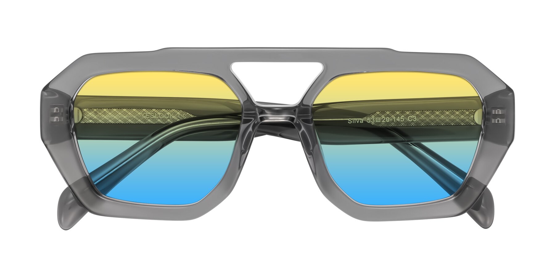 Folded Front of Silva in Gray with Yellow / Blue Gradient Lenses