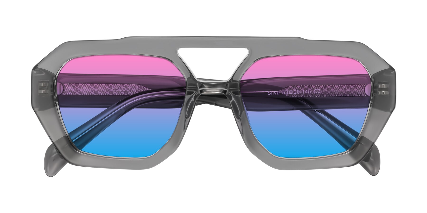Folded Front of Silva in Gray with Pink / Blue Gradient Lenses