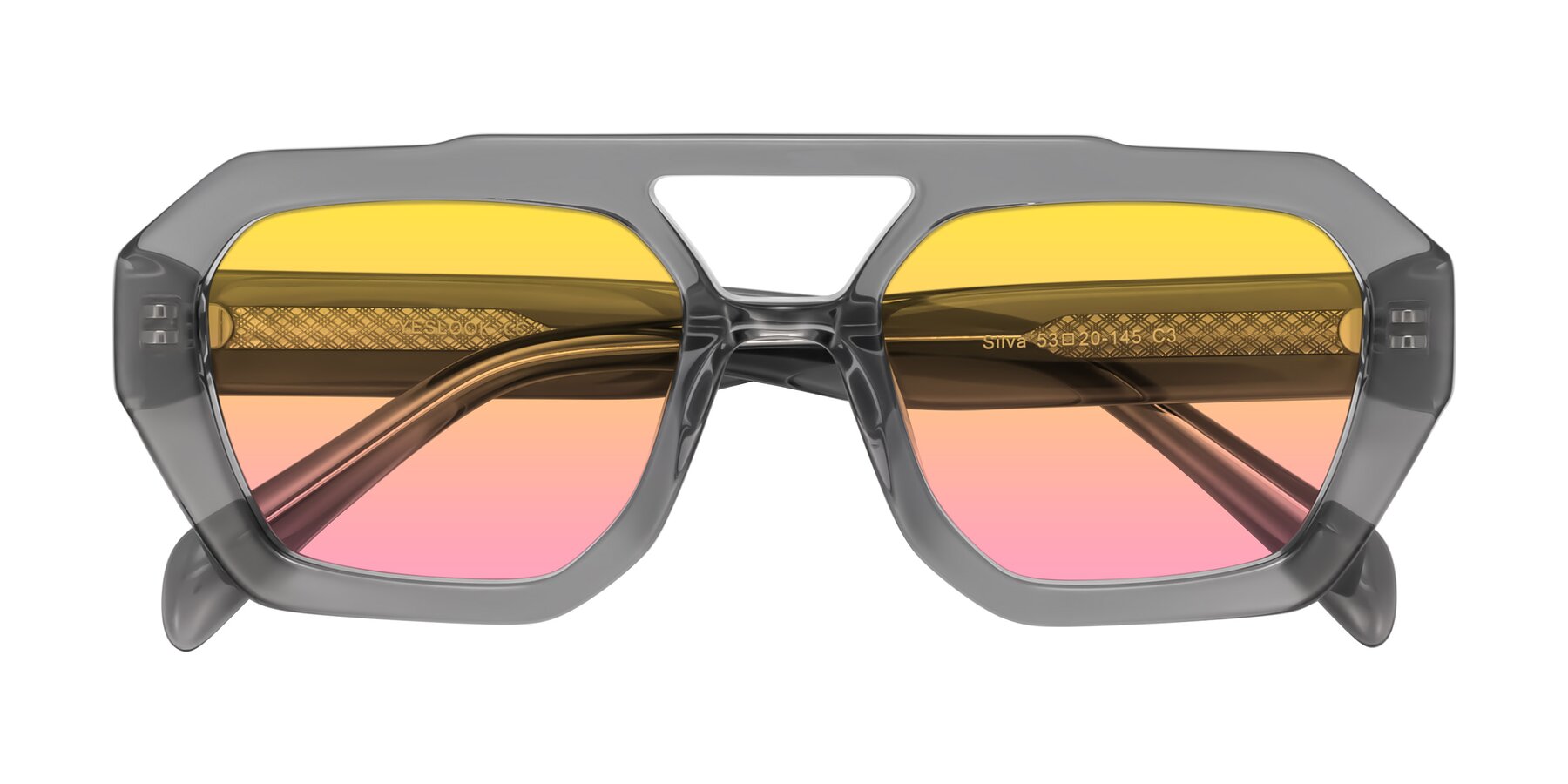 Folded Front of Silva in Gray with Yellow / Pink Gradient Lenses