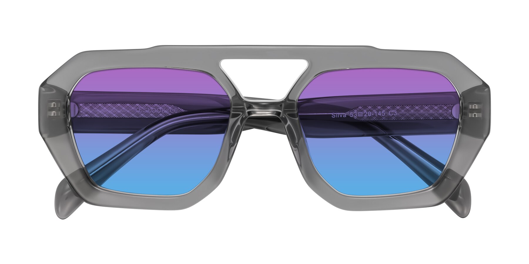 Folded Front of Silva in Gray with Purple / Blue Gradient Lenses