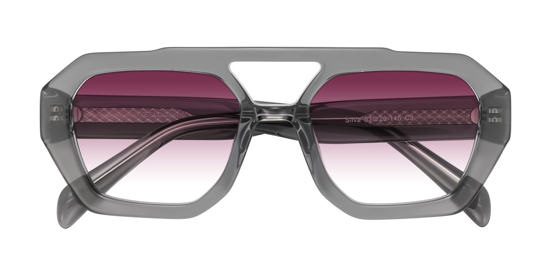 Folded Front of Silva in Gray with Wine Gradient Lenses
