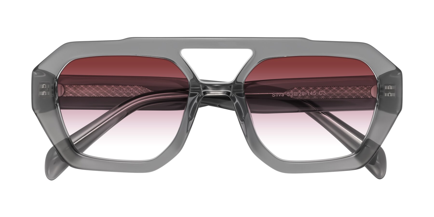 Folded Front of Silva in Gray with Garnet Gradient Lenses