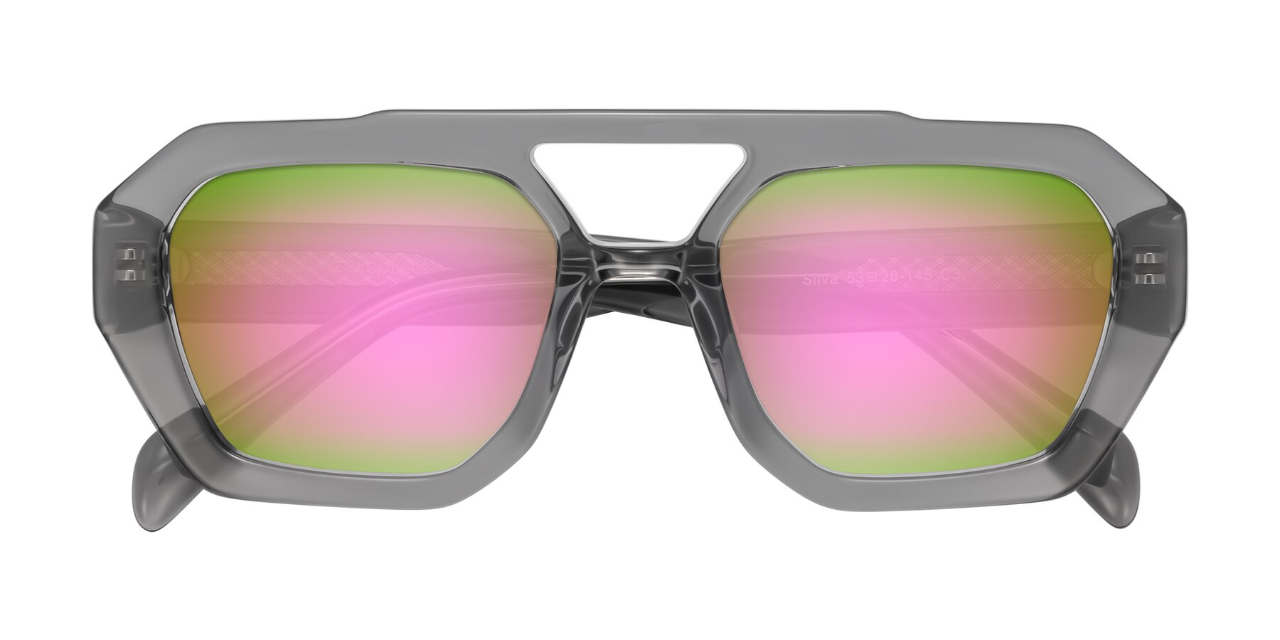 Folded Front of Silva in Gray with Pink Mirrored Lenses