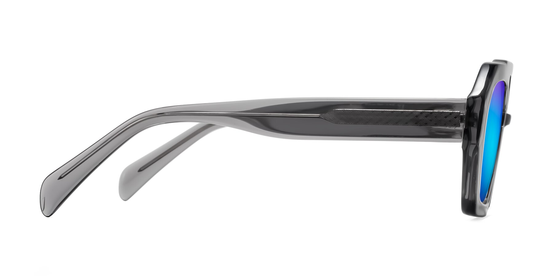 Side of Silva in Gray with Blue Mirrored Lenses