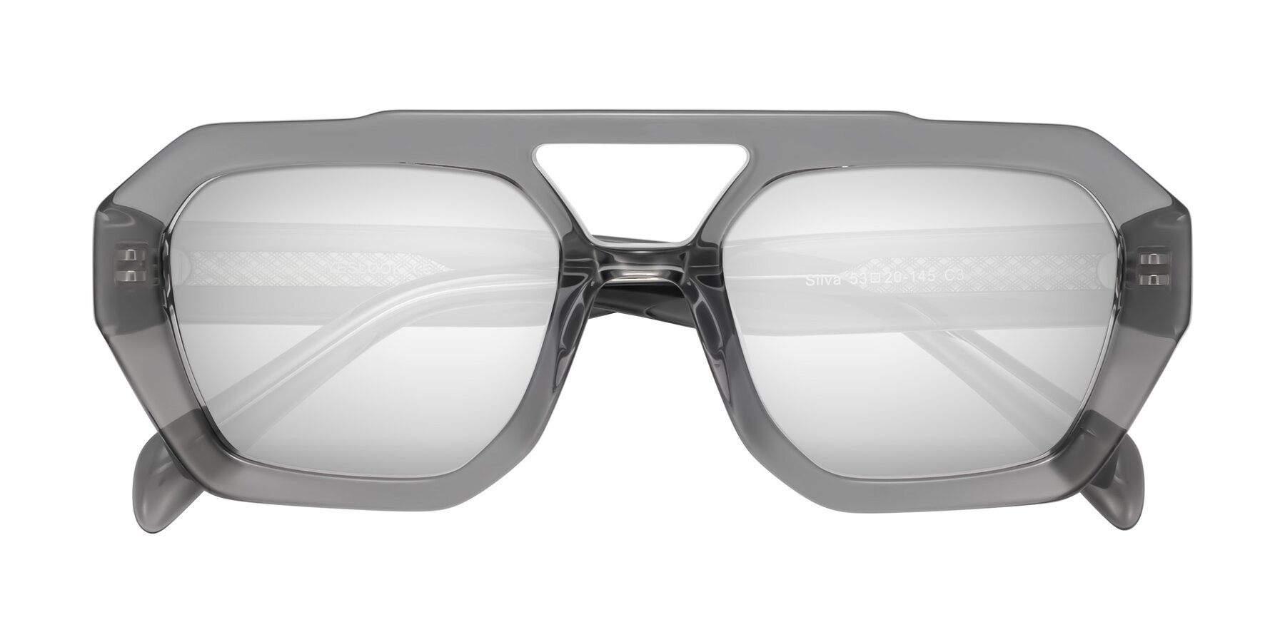 Folded Front of Silva in Gray with Silver Mirrored Lenses