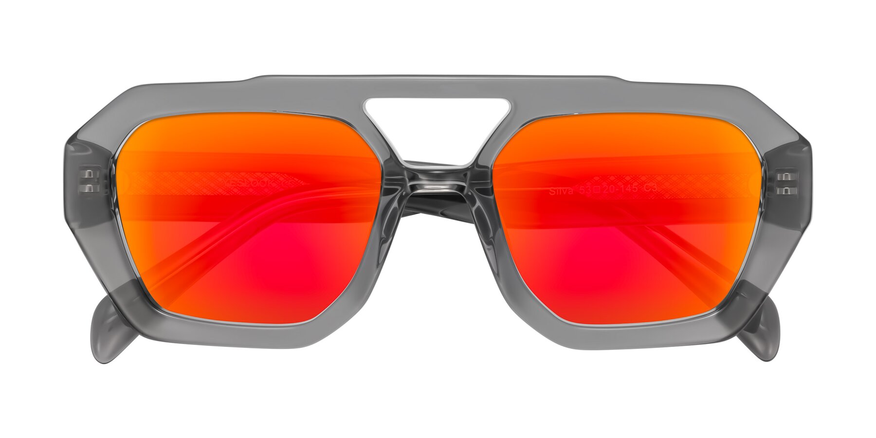 Folded Front of Silva in Gray with Red Gold Mirrored Lenses