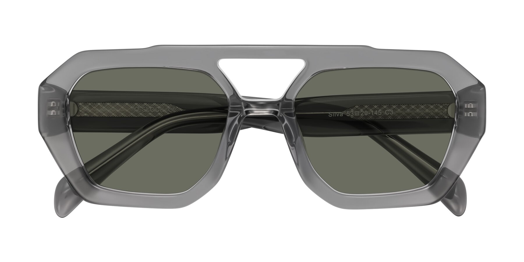 Folded Front of Silva in Gray with Gray Polarized Lenses