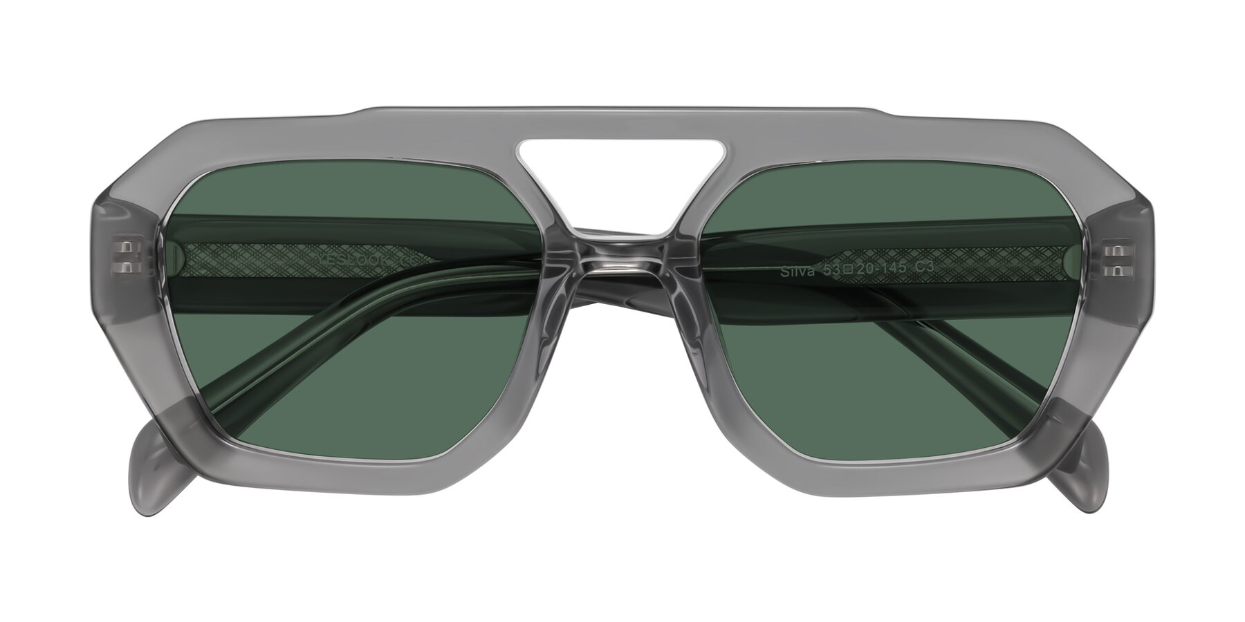 Folded Front of Silva in Gray with Green Polarized Lenses
