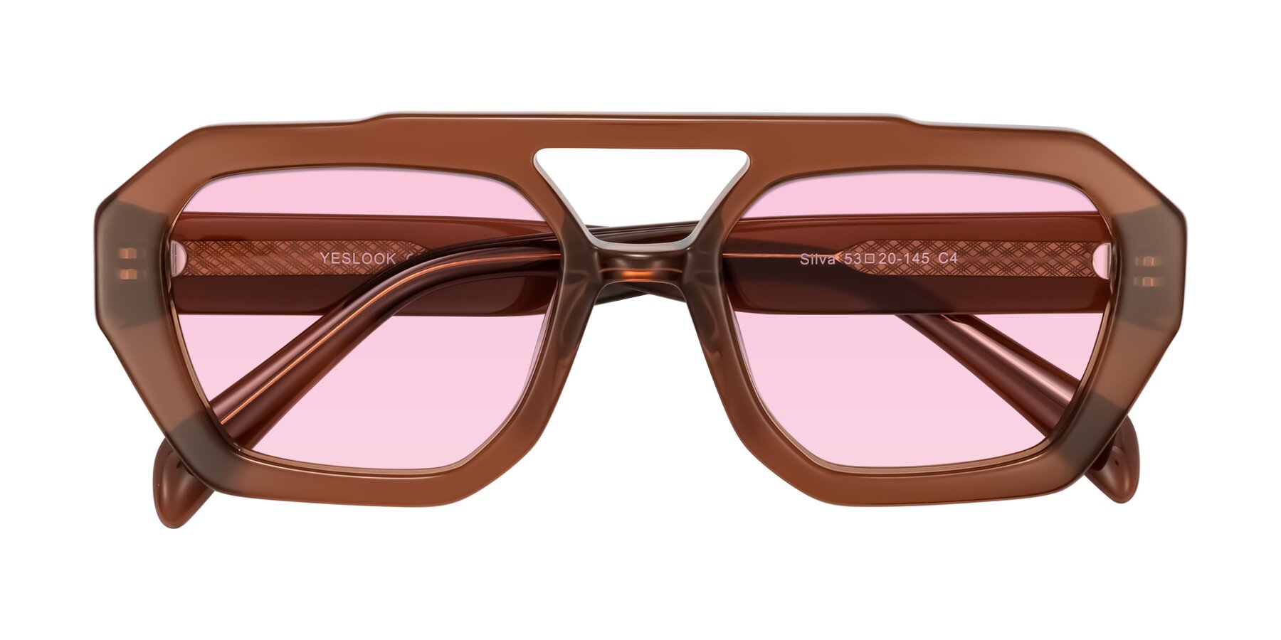 Folded Front of Silva in Brown with Light Pink Tinted Lenses