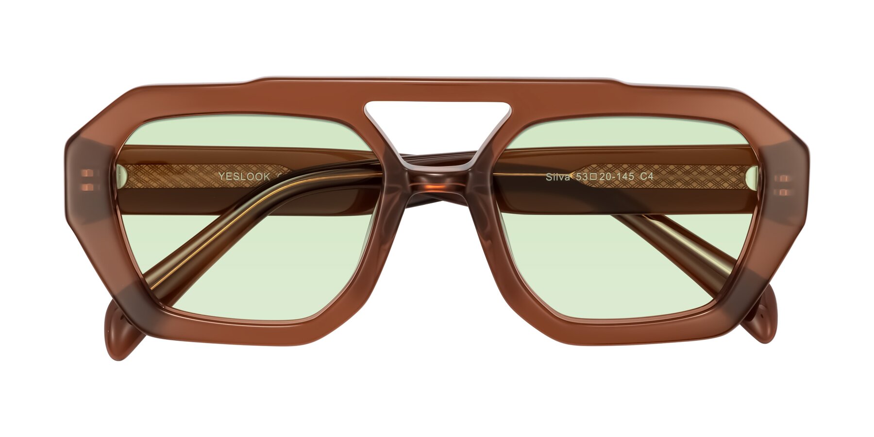 Folded Front of Silva in Brown with Light Green Tinted Lenses
