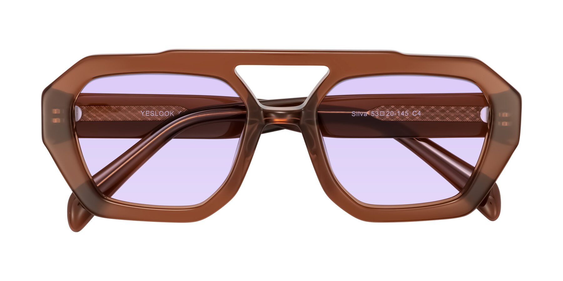 Folded Front of Silva in Brown with Light Purple Tinted Lenses