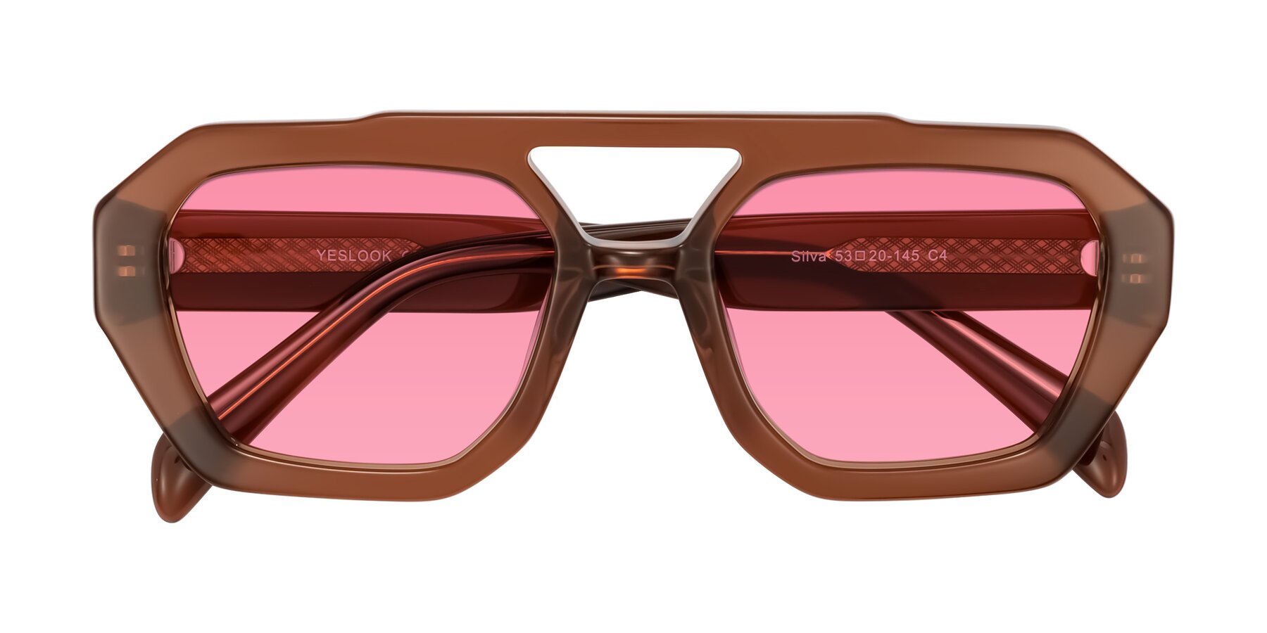 Folded Front of Silva in Brown with Pink Tinted Lenses