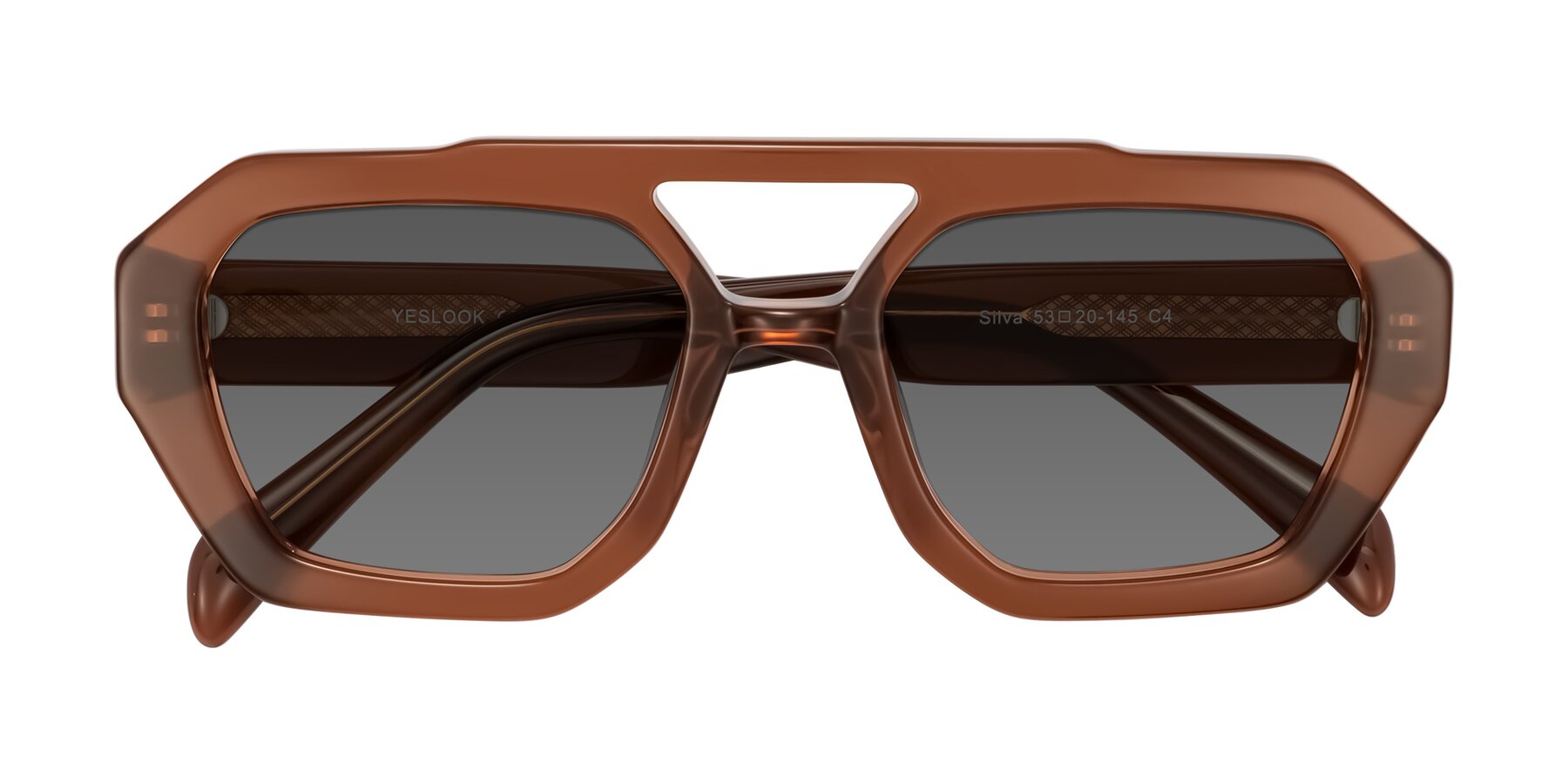 Folded Front of Silva in Brown with Medium Gray Tinted Lenses