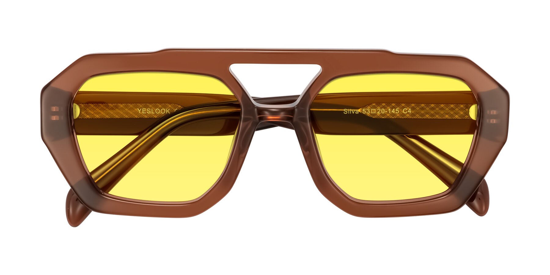 Folded Front of Silva in Brown with Medium Yellow Tinted Lenses