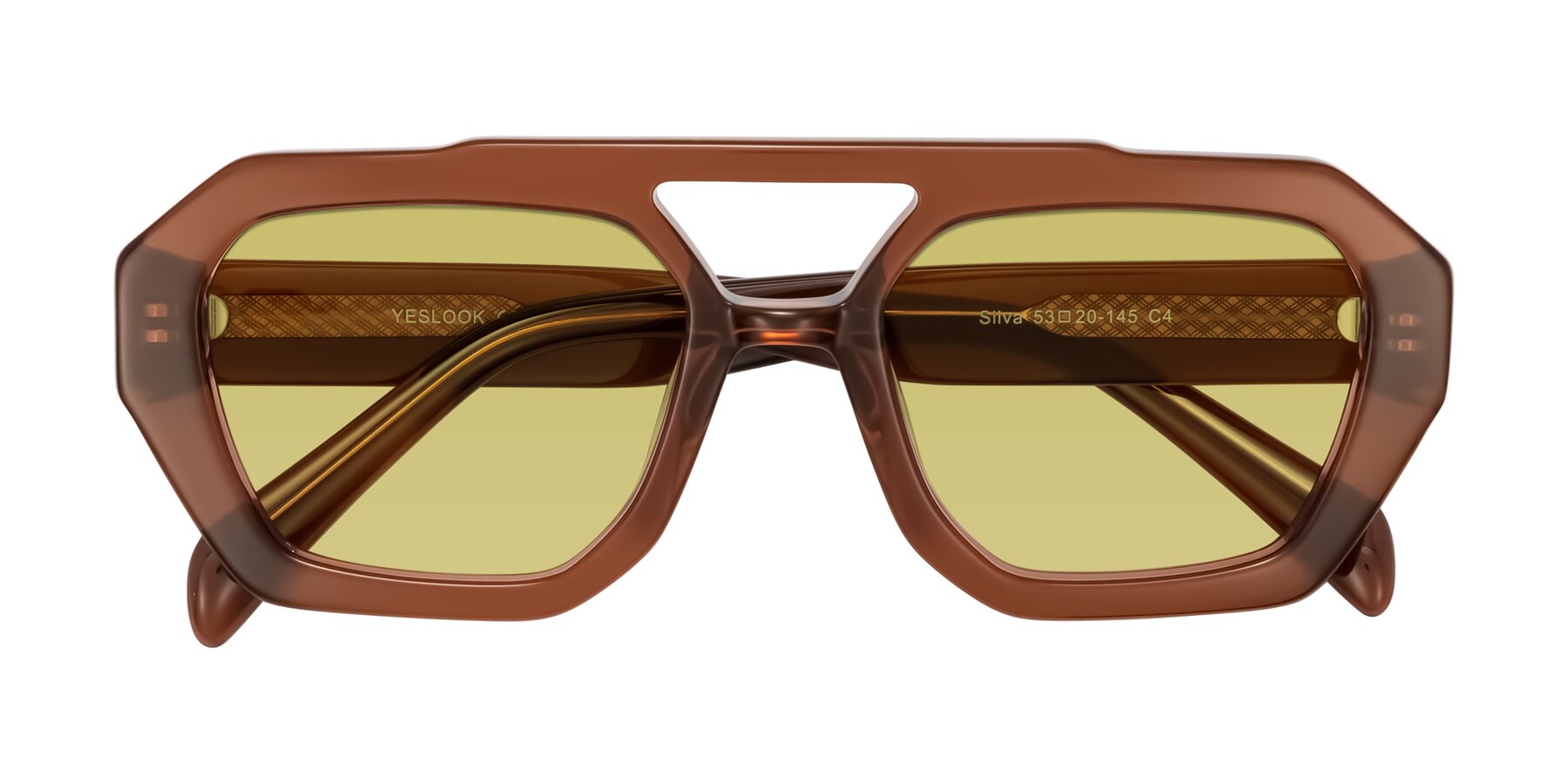 Folded Front of Silva in Brown with Medium Champagne Tinted Lenses