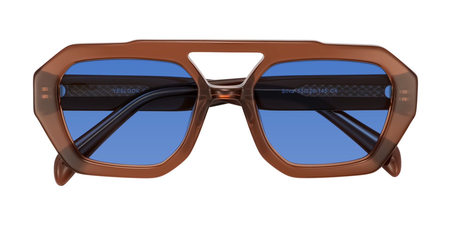 Folded Front of Silva in Brown with Blue Tinted Lenses