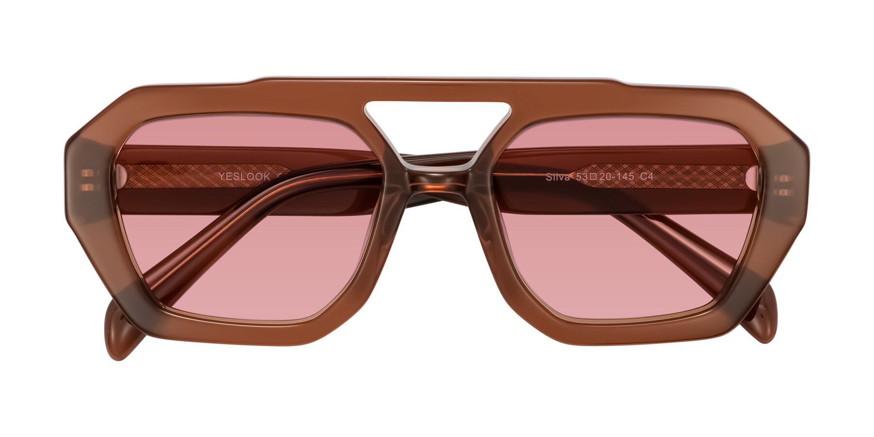 Folded Front of Silva in Brown with Medium Garnet Tinted Lenses
