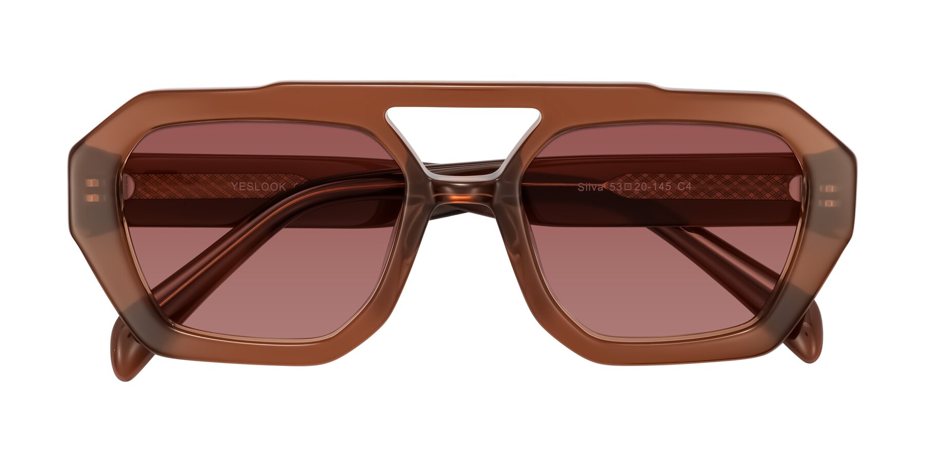Folded Front of Silva in Brown with Garnet Tinted Lenses