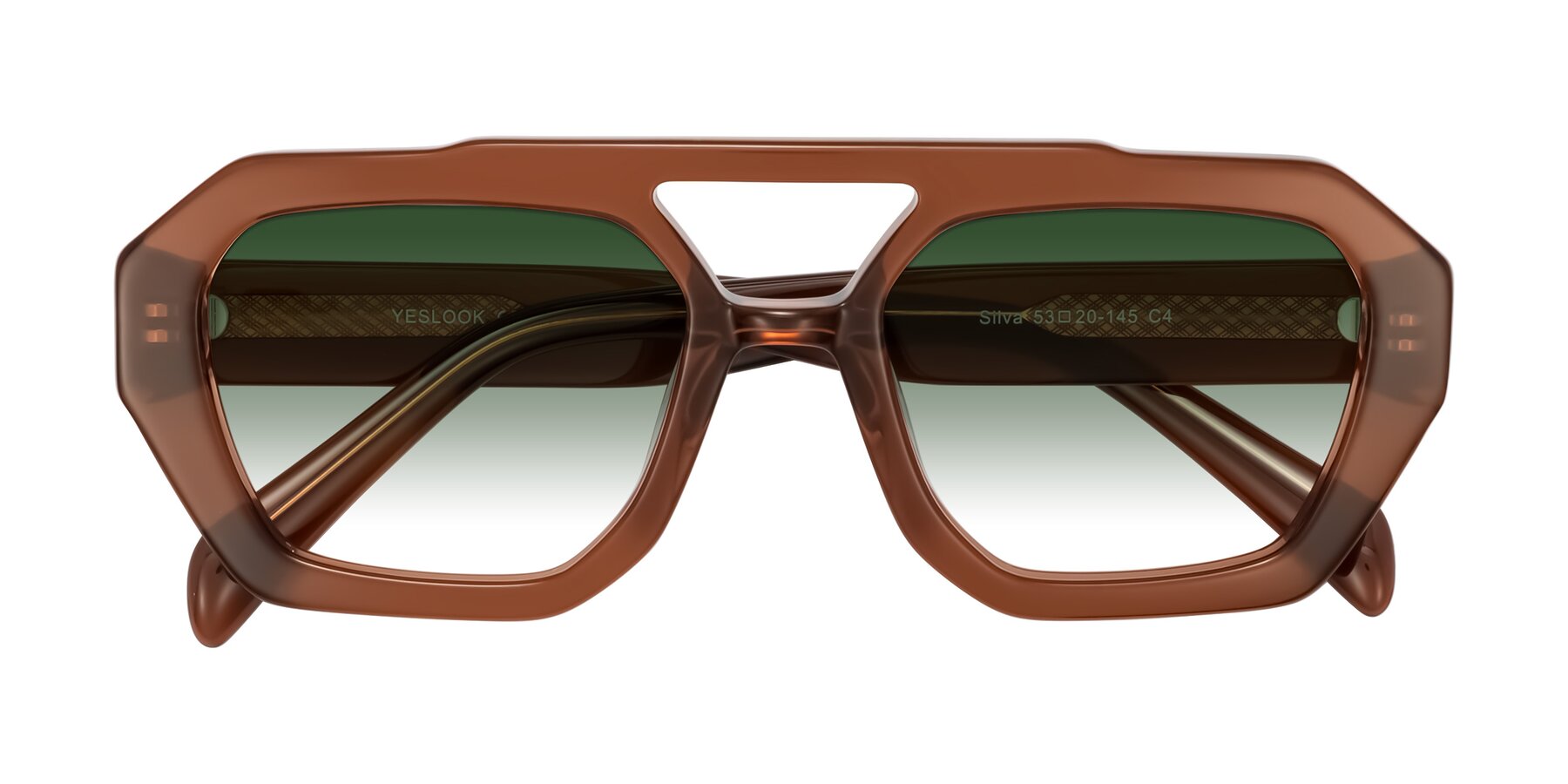 Folded Front of Silva in Brown with Green Gradient Lenses