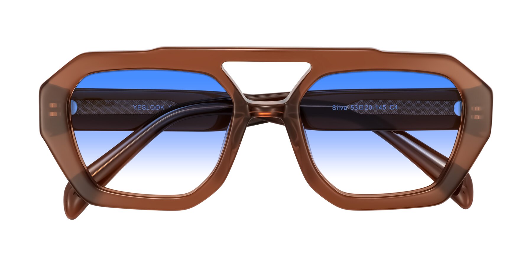 Folded Front of Silva in Brown with Blue Gradient Lenses