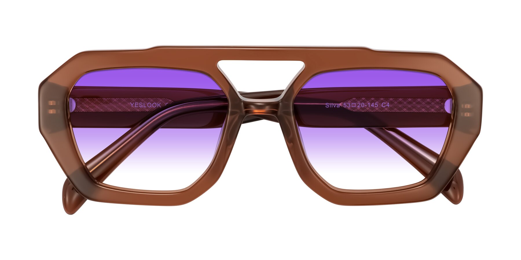 Folded Front of Silva in Brown with Purple Gradient Lenses