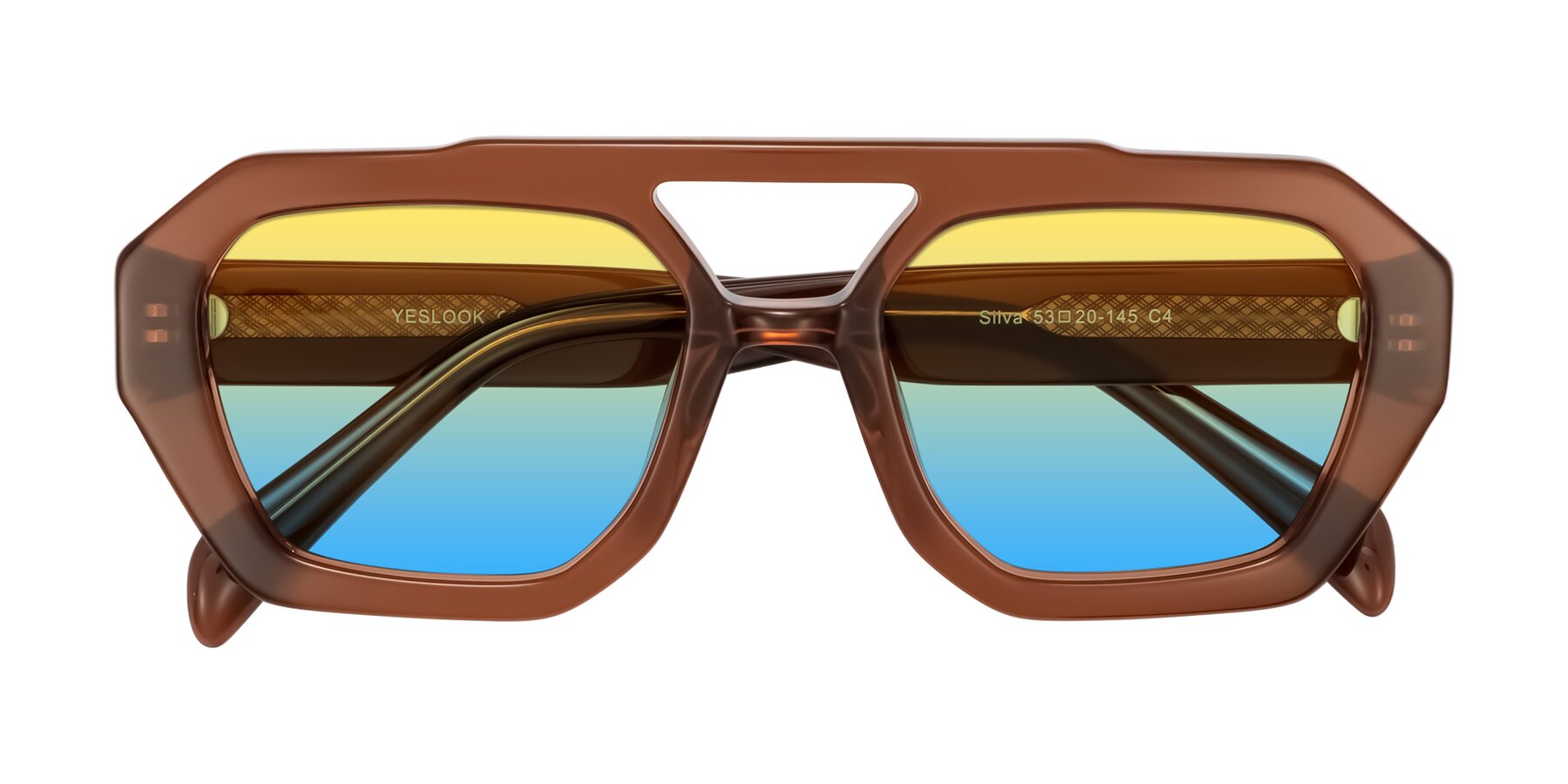 Folded Front of Silva in Brown with Yellow / Blue Gradient Lenses