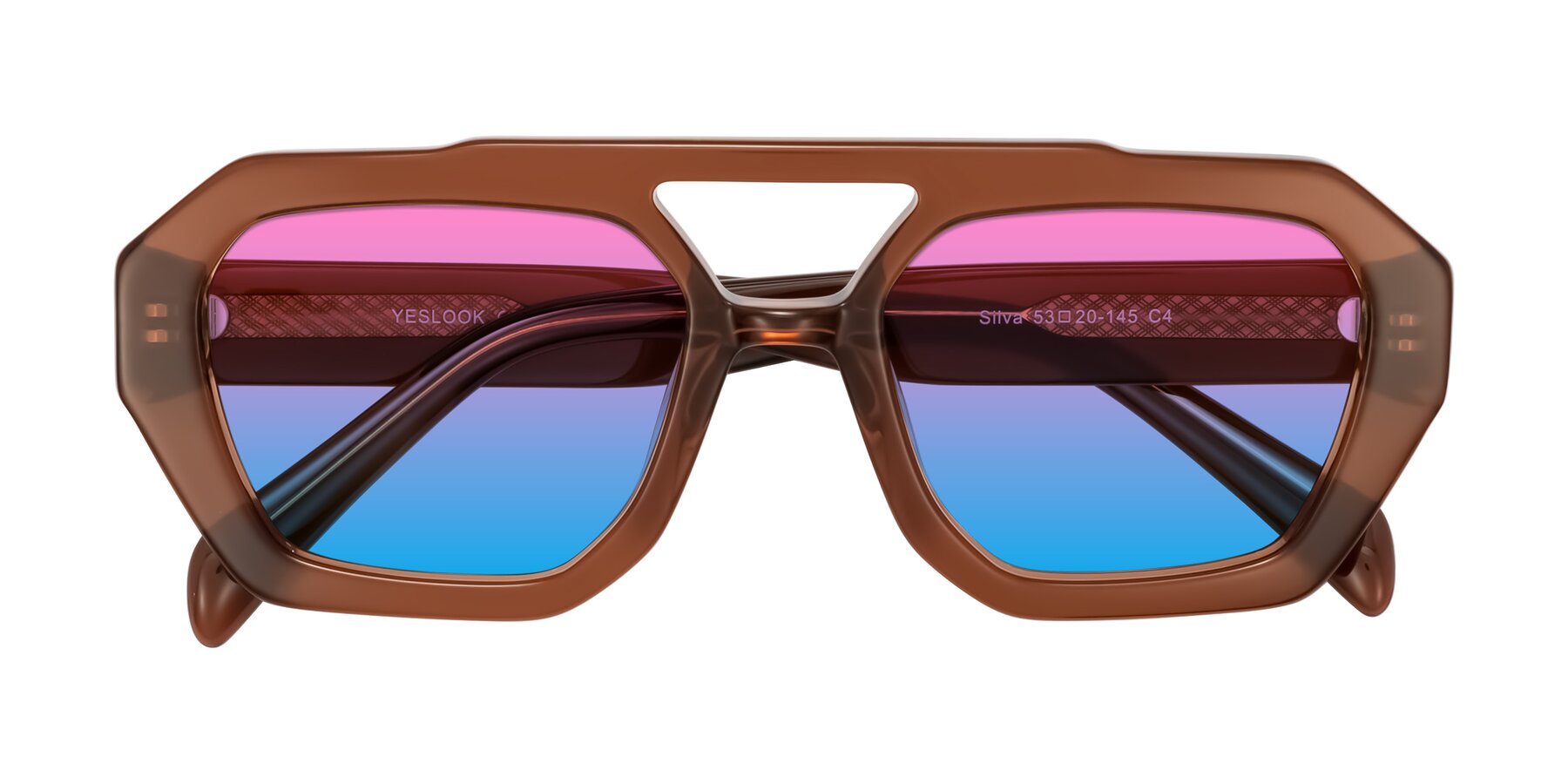 Folded Front of Silva in Brown with Pink / Blue Gradient Lenses