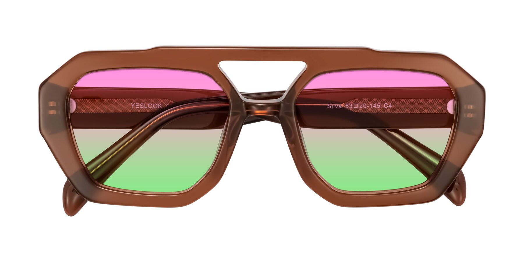 Folded Front of Silva in Brown with Pink / Green Gradient Lenses