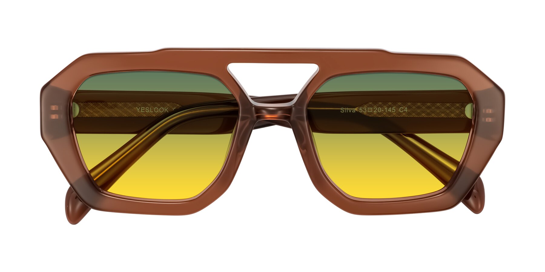 Folded Front of Silva in Brown with Green / Yellow Gradient Lenses