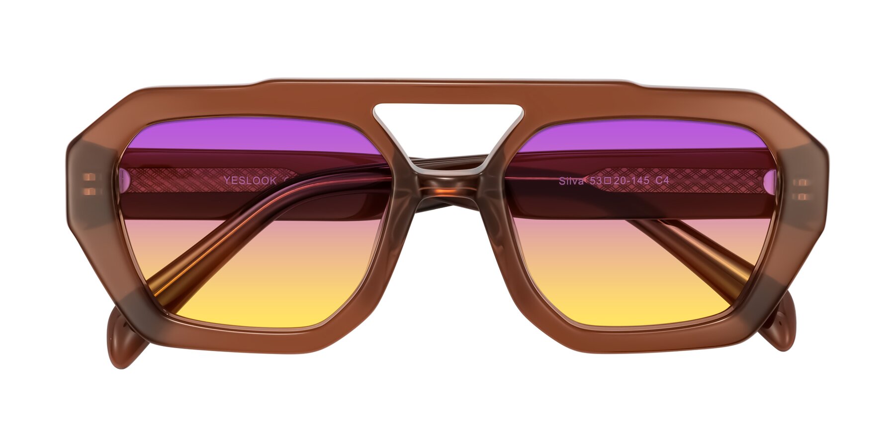 Folded Front of Silva in Brown with Purple / Yellow Gradient Lenses