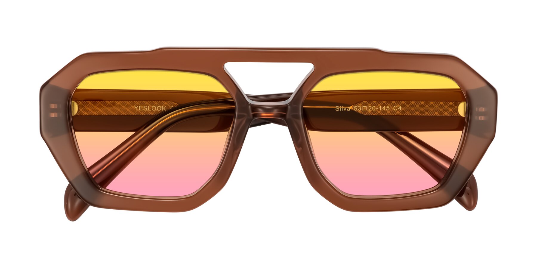 Folded Front of Silva in Brown with Yellow / Pink Gradient Lenses