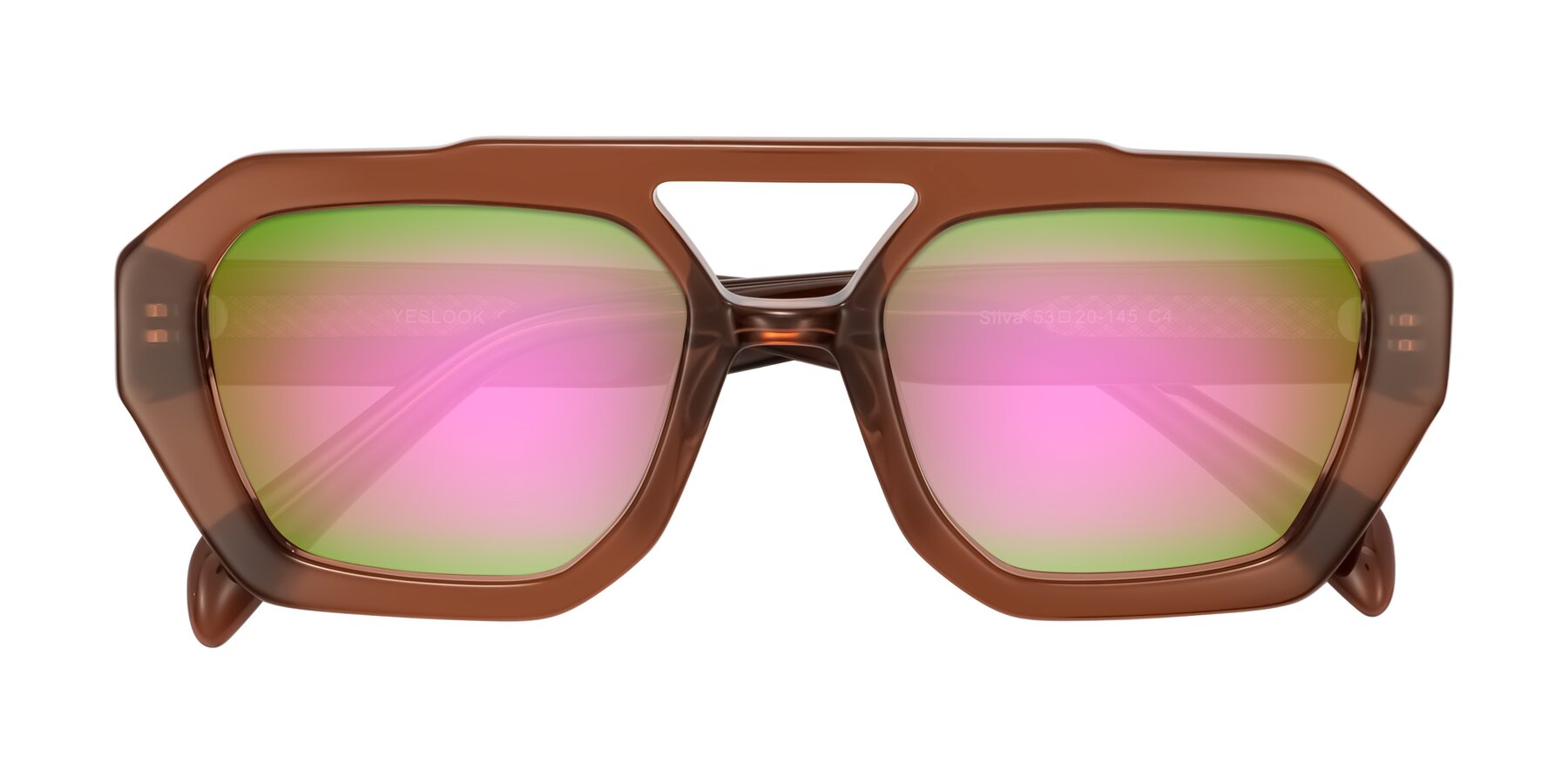 Folded Front of Silva in Brown with Pink Mirrored Lenses