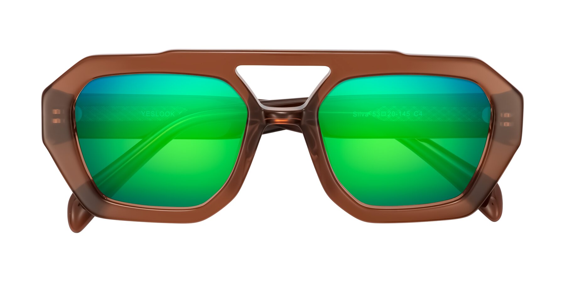 Folded Front of Silva in Brown with Green Mirrored Lenses