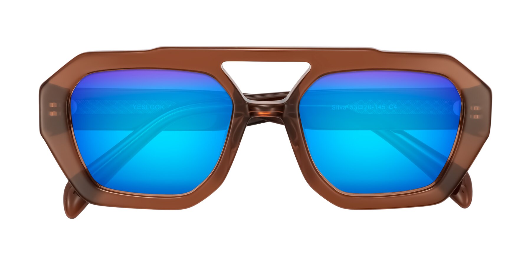Folded Front of Silva in Brown with Blue Mirrored Lenses