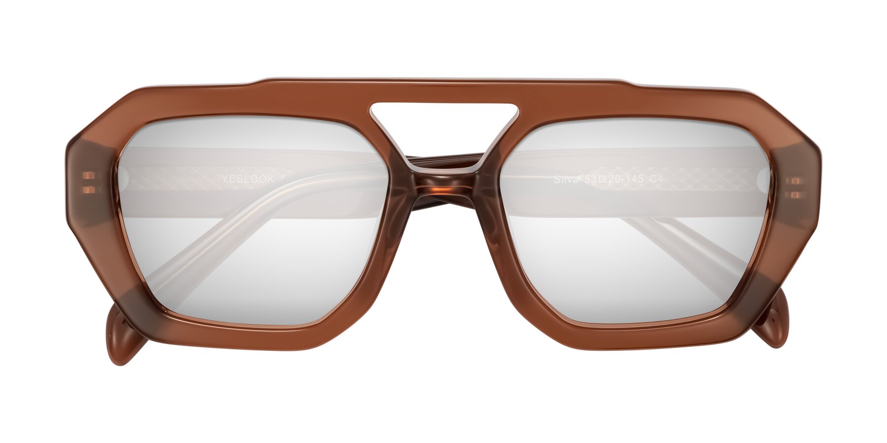 Folded Front of Silva in Brown with Silver Mirrored Lenses