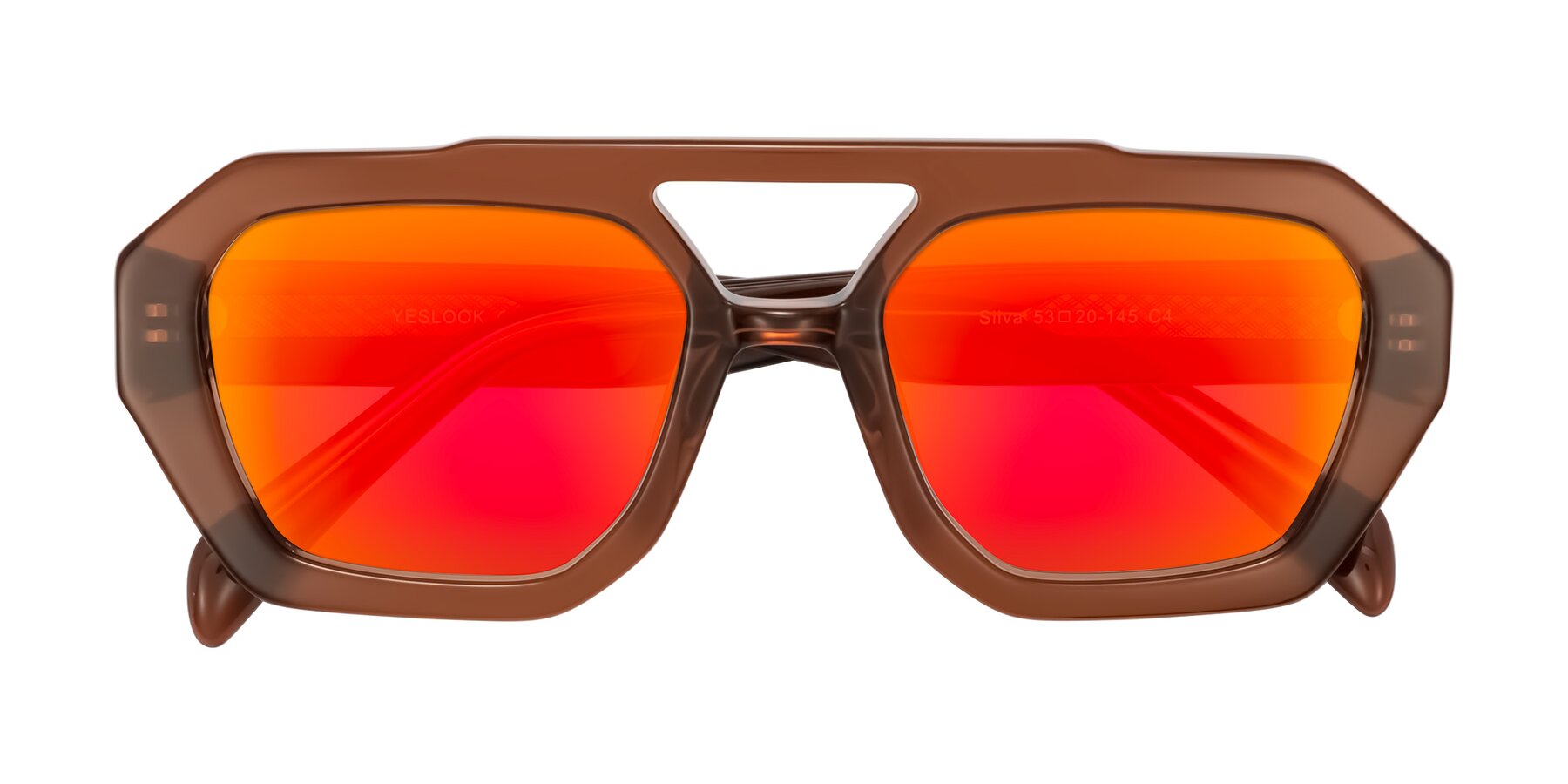 Folded Front of Silva in Brown with Red Gold Mirrored Lenses