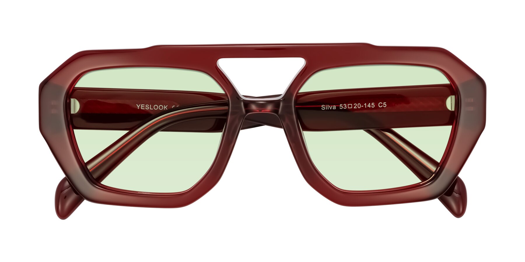 Folded Front of Silva in Wine with Light Green Tinted Lenses