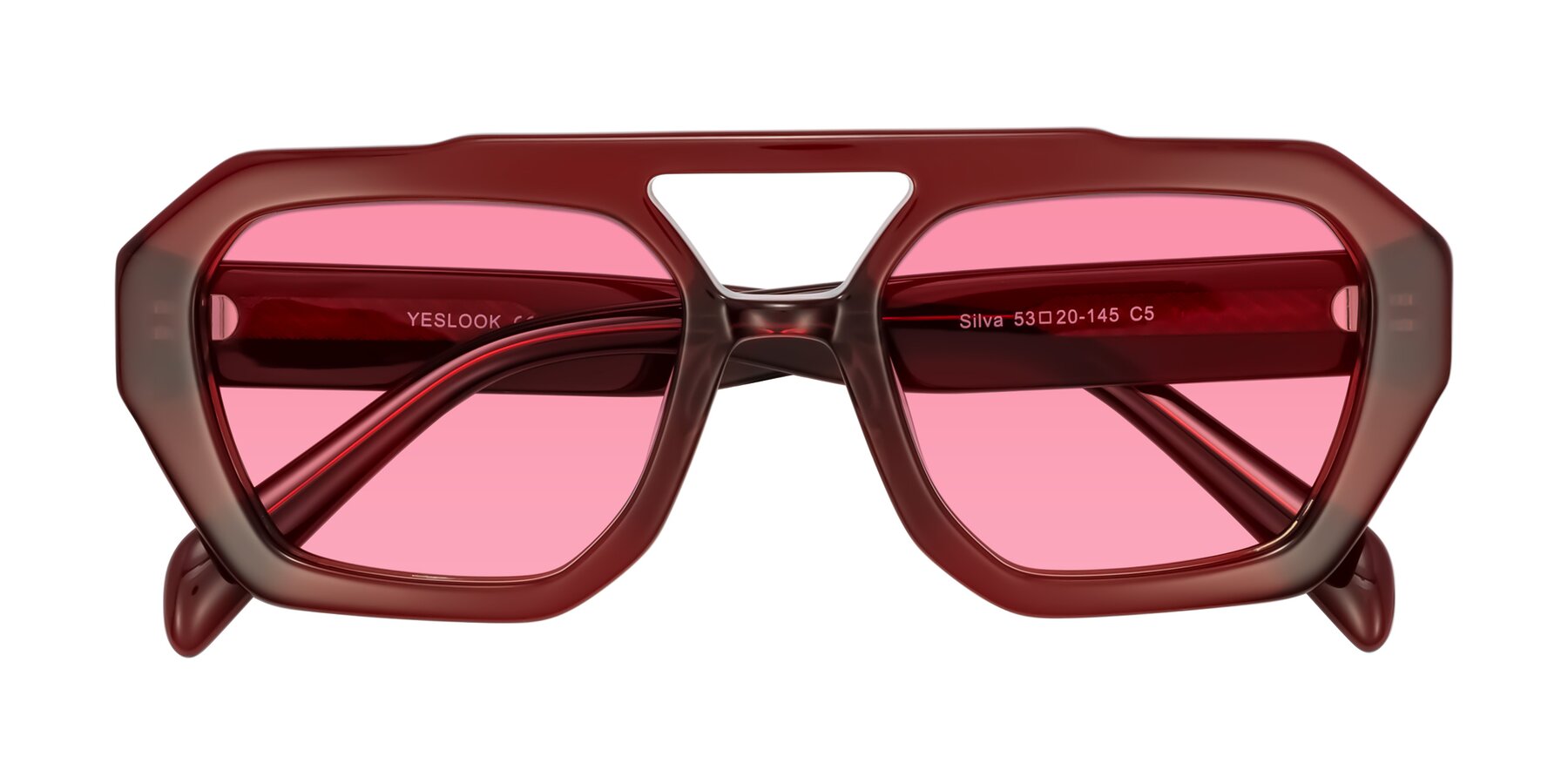 Folded Front of Silva in Wine with Pink Tinted Lenses