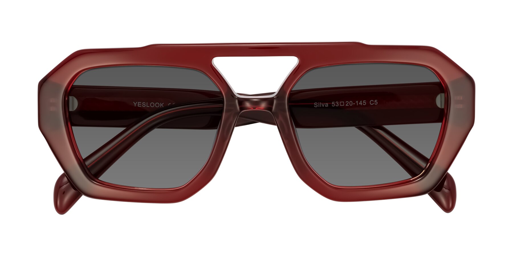 Folded Front of Silva in Wine with Medium Gray Tinted Lenses