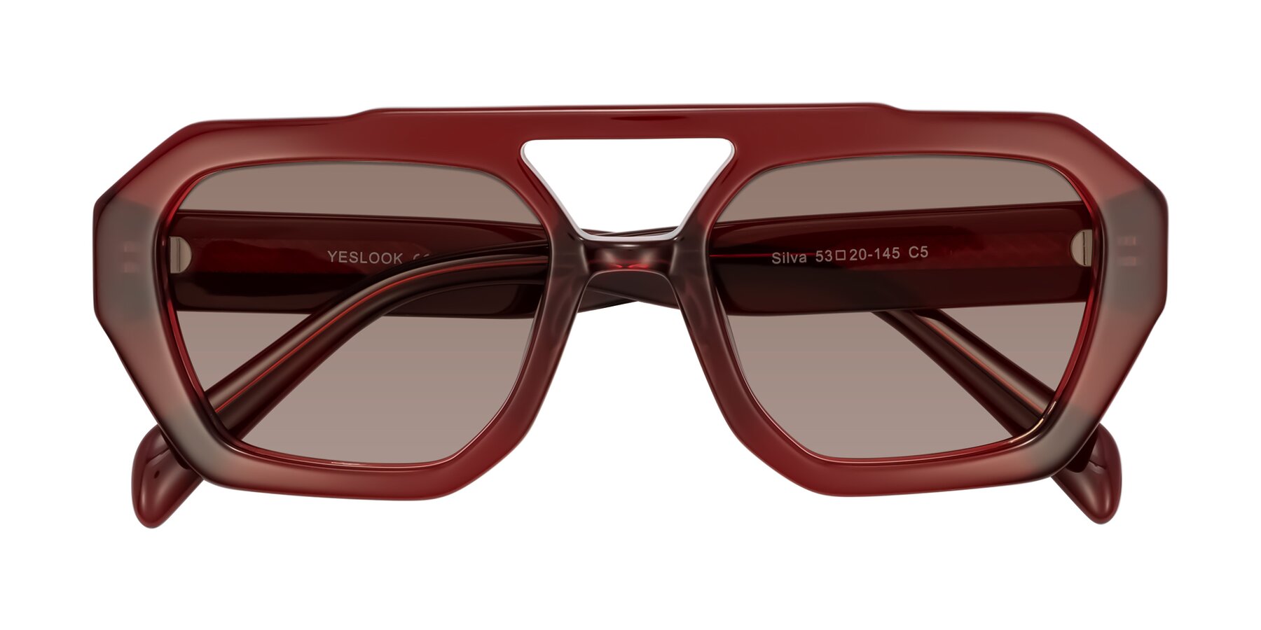 Folded Front of Silva in Wine with Medium Brown Tinted Lenses